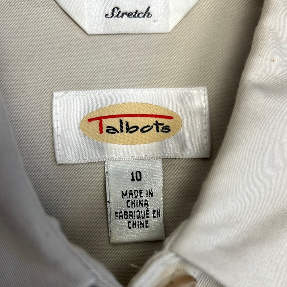 Talbots Vintage 90s Light Tan Button-Down Shirt Midi Dress Size 10 - Picture 3 of 10